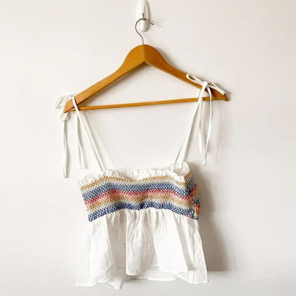 Zara Strappy Elasticized Smocked Top Rainbow Ecru NWT Size XS - Picture 7 of 10